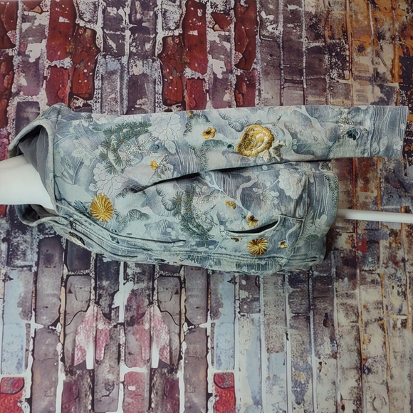 Lucky Brand Vintage Y2K Asian Inspired Embroidered Zip Front Hoodie Sweatshirt - Picture 2 of 16